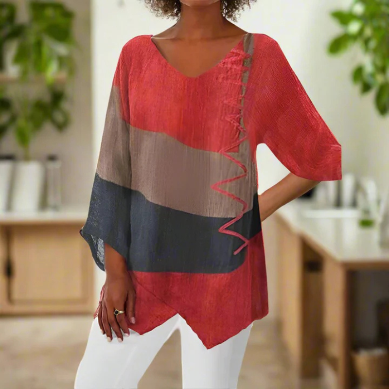 Amara | Women's Colour Block V-Neck Long Sleeve Tunic