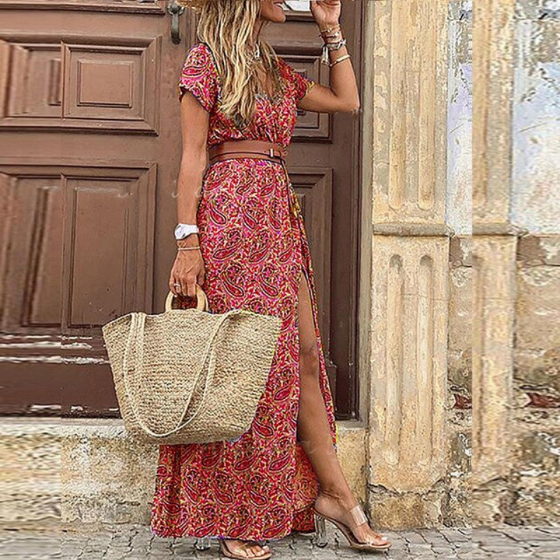 Elysia | Women's Belted Floral Maxi Dress