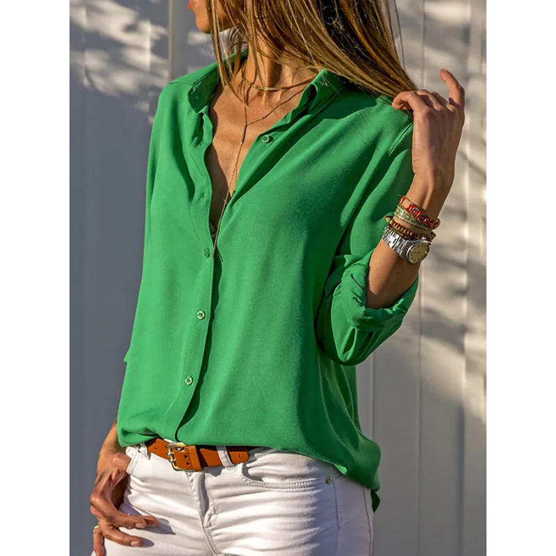 Alina | Women's Long Sleeve Button Front Chiffon Blouse