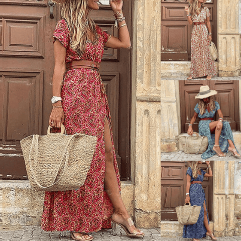 Elysia | Women's Belted Floral Maxi Dress