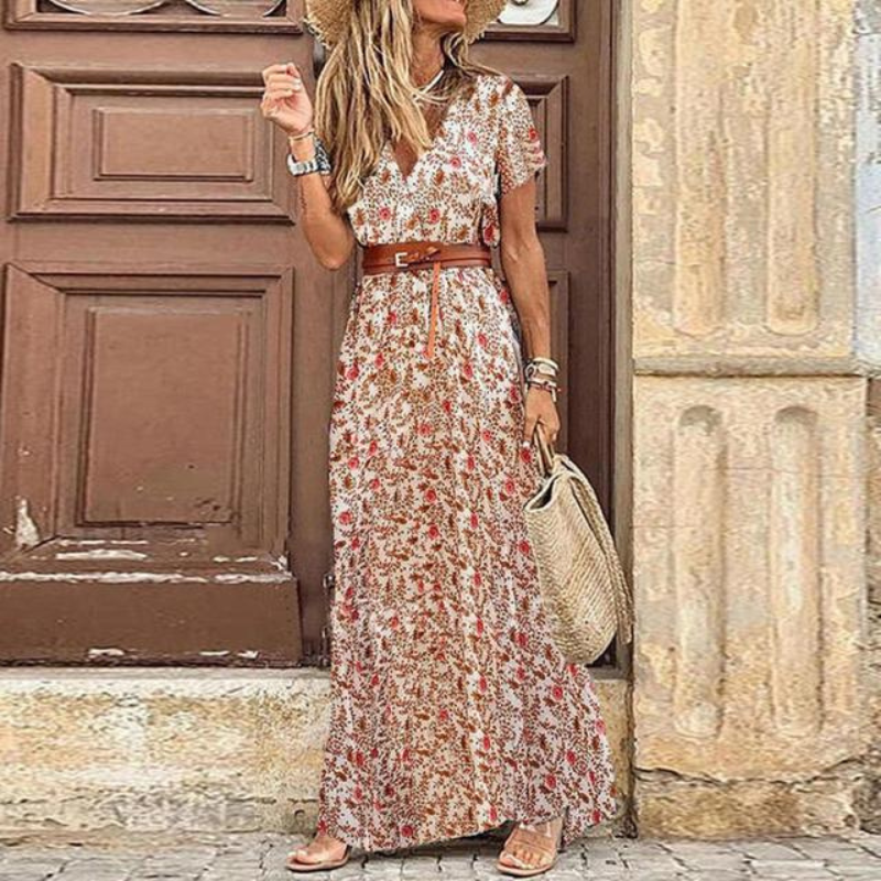Elysia | Women's Belted Floral Maxi Dress