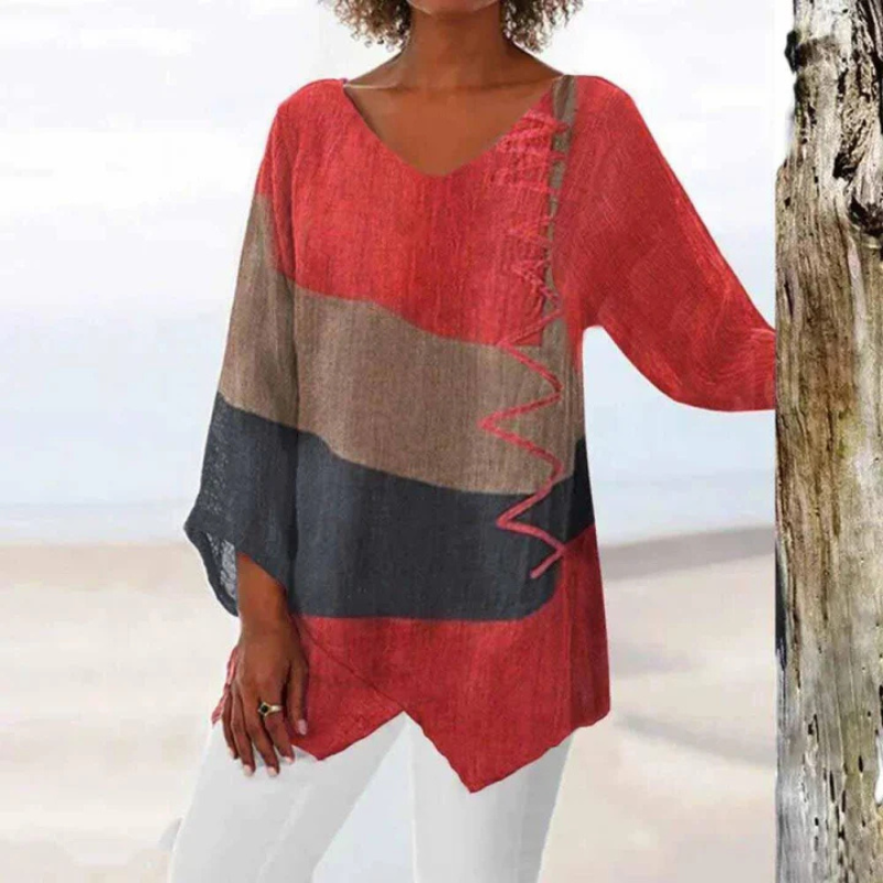 Nadia | Women's Relaxed Striped V-Neck Tunic Blouse