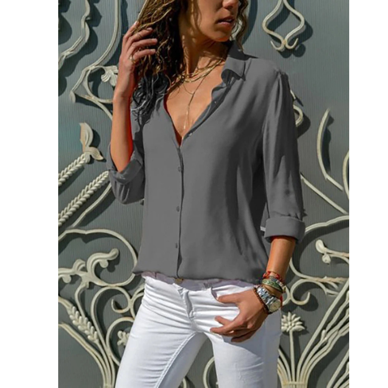 Alina | Women's Long Sleeve Button Front Chiffon Blouse