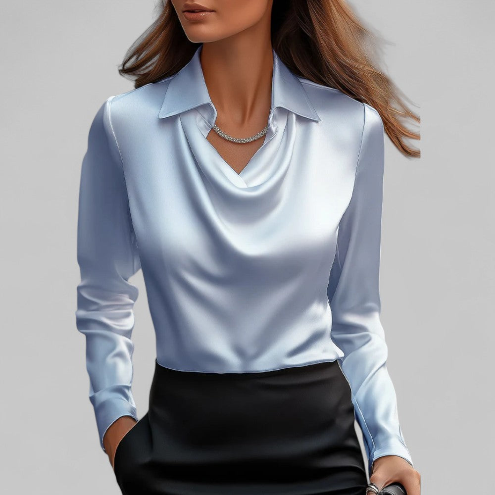 Vera | Women's Satin Draped Long Sleeve Top