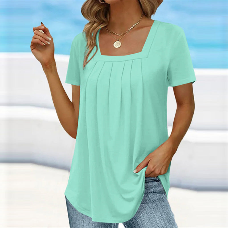 Ariana | Women's Pleated Square Neck Short Sleeve Top