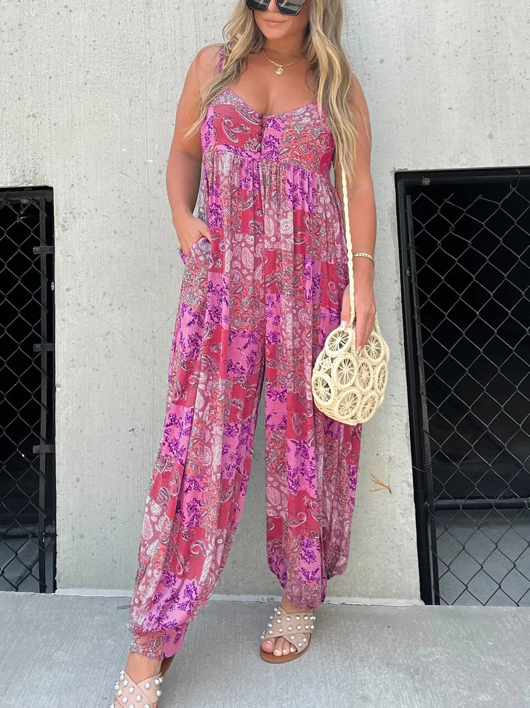 Luna | Women's Boho Print Relaxed Fit Beach Jumpsuit