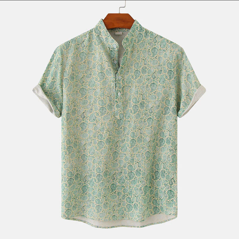 Bruno | Men's Patterned Stand Collar Short Sleeve Shirt