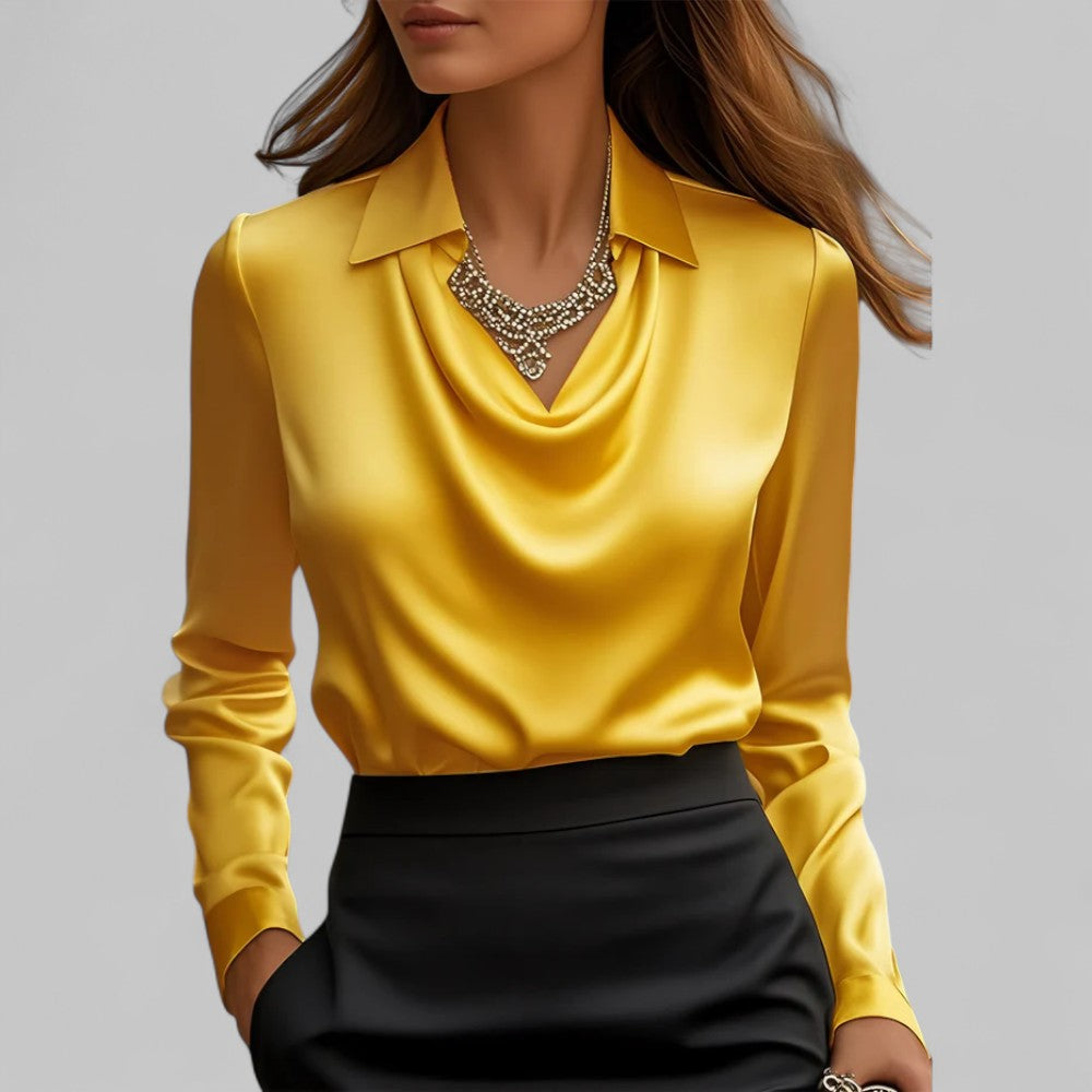 Vera | Women's Satin Draped Long Sleeve Top