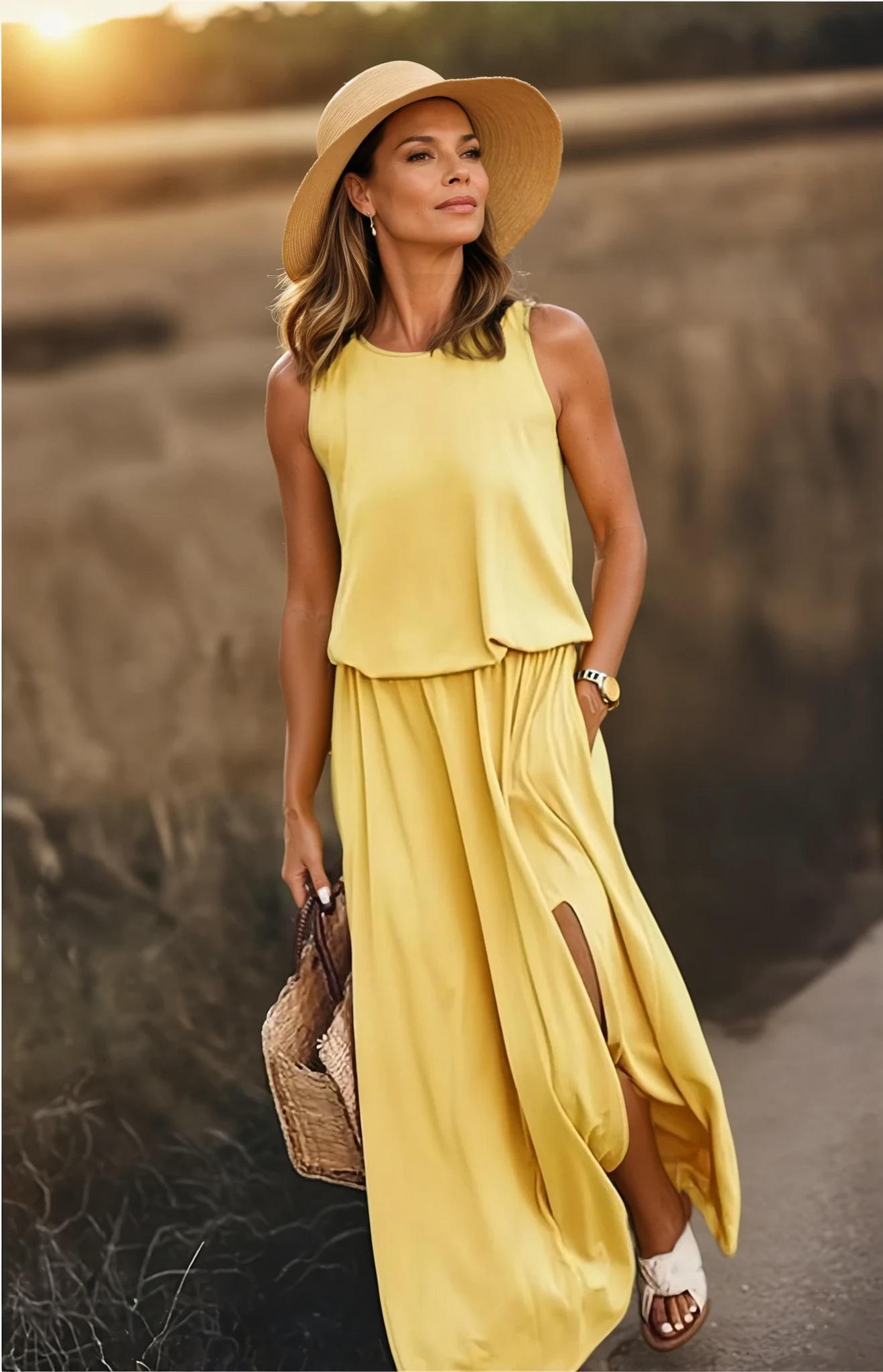 Nina | Women's Sleeveless Round Neck Flow Midi Dress