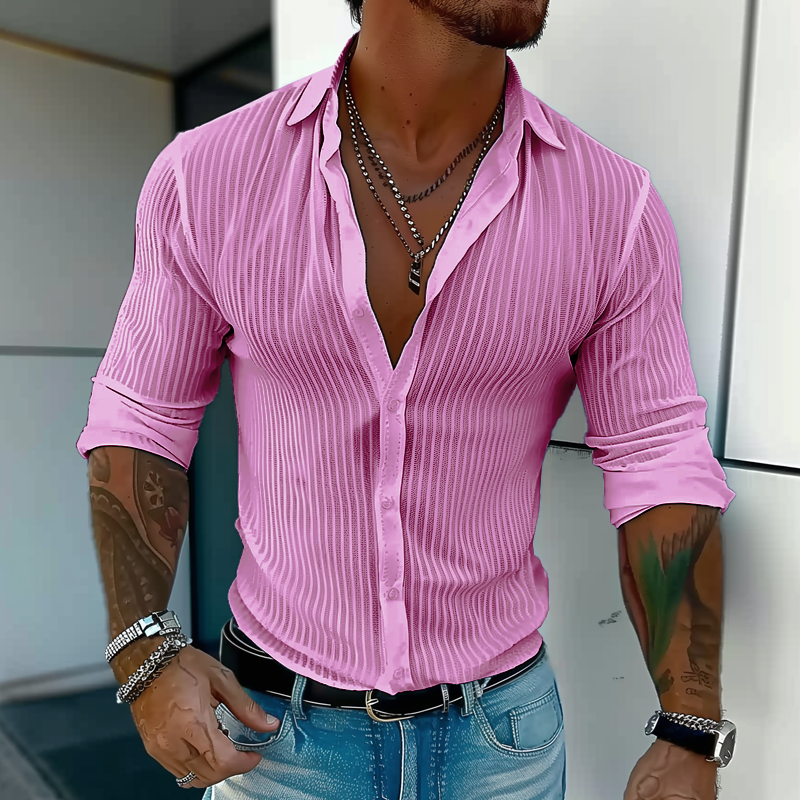 Zayn | Men's Slim Fit Ribbed Linen Casual Shirt
