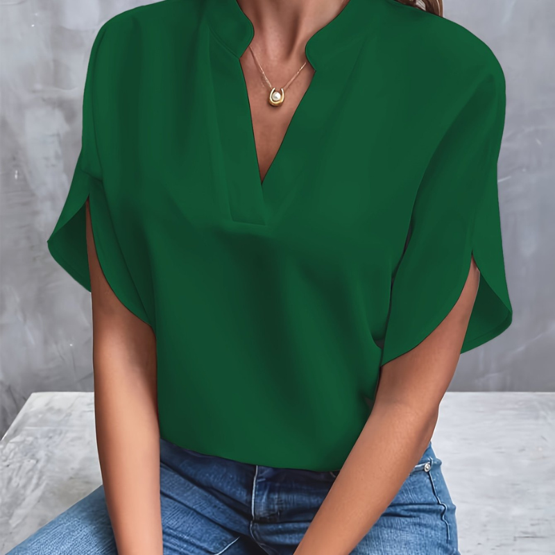 Noelle | Women's Split Neck Flutter Sleeve Blouse