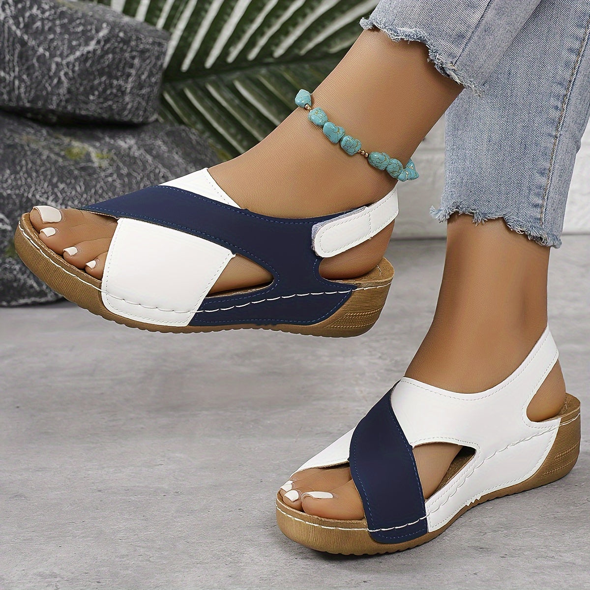 Zoe | Women's Color Block Cross Strap Wedge Sandals