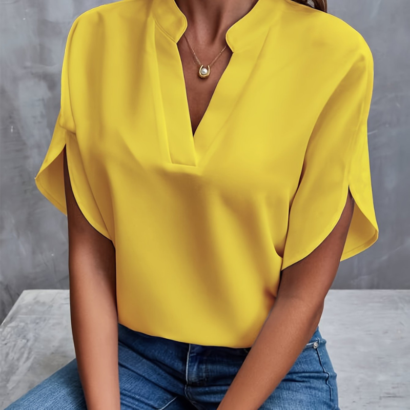 Noelle | Women's Split Neck Flutter Sleeve Blouse