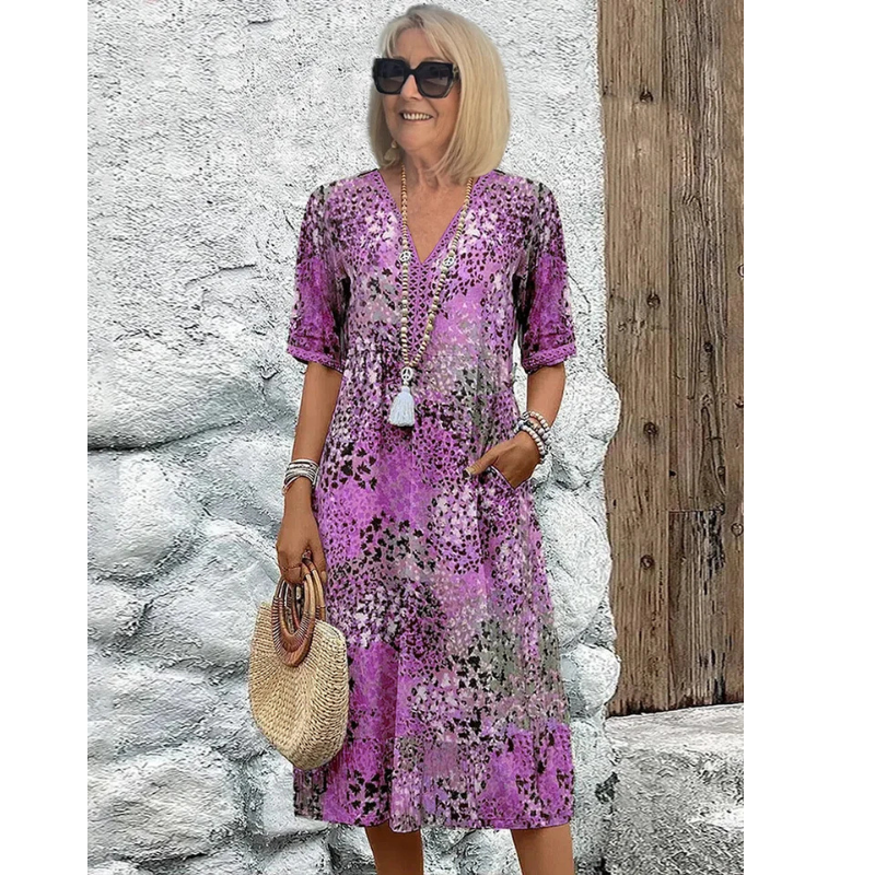 Avery | Women's Relaxed Fit Printed 3/4 Sleeve Midi Dress