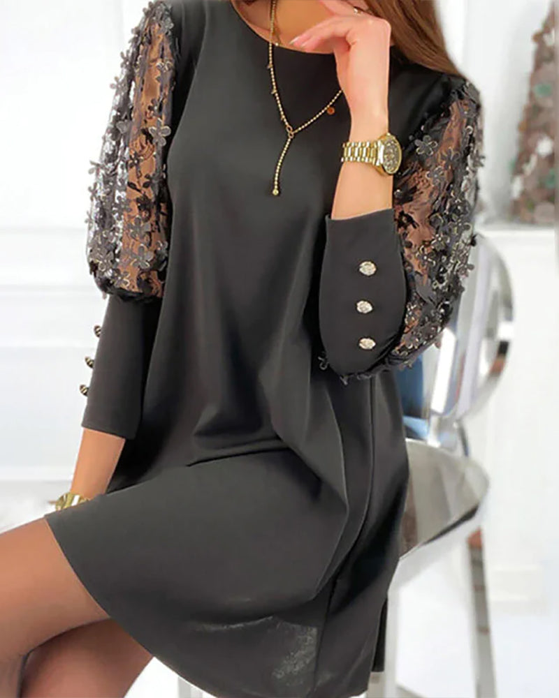 Vera | Women's Lace Detail Sheer Sleeve Mini Dress