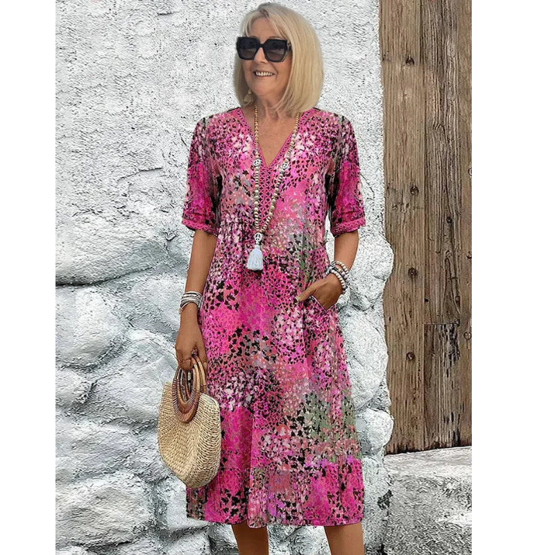 Avery | Women's Relaxed Fit Printed 3/4 Sleeve Midi Dress