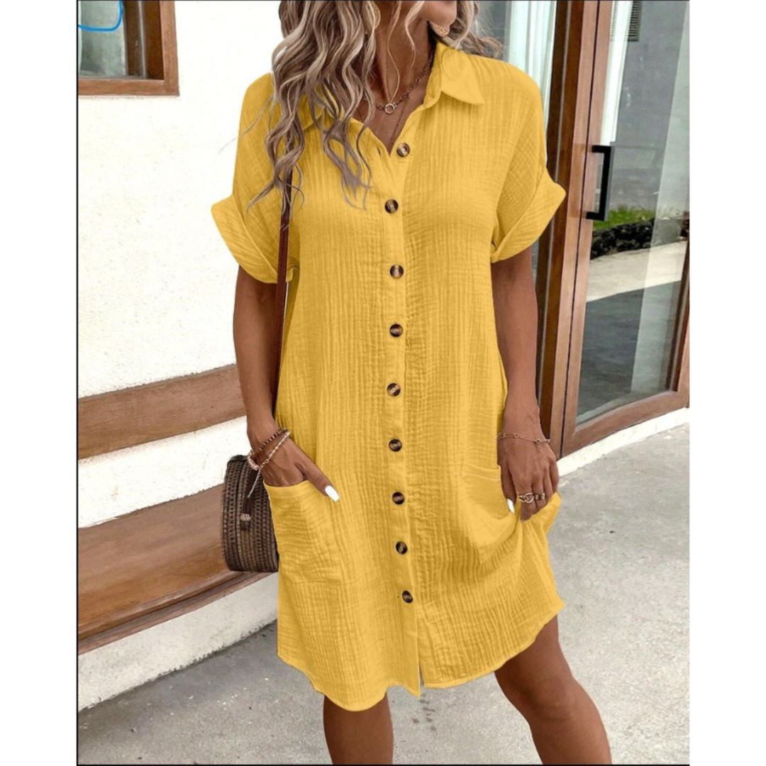 Lena | Women's V-Neck Button Front Short Dress