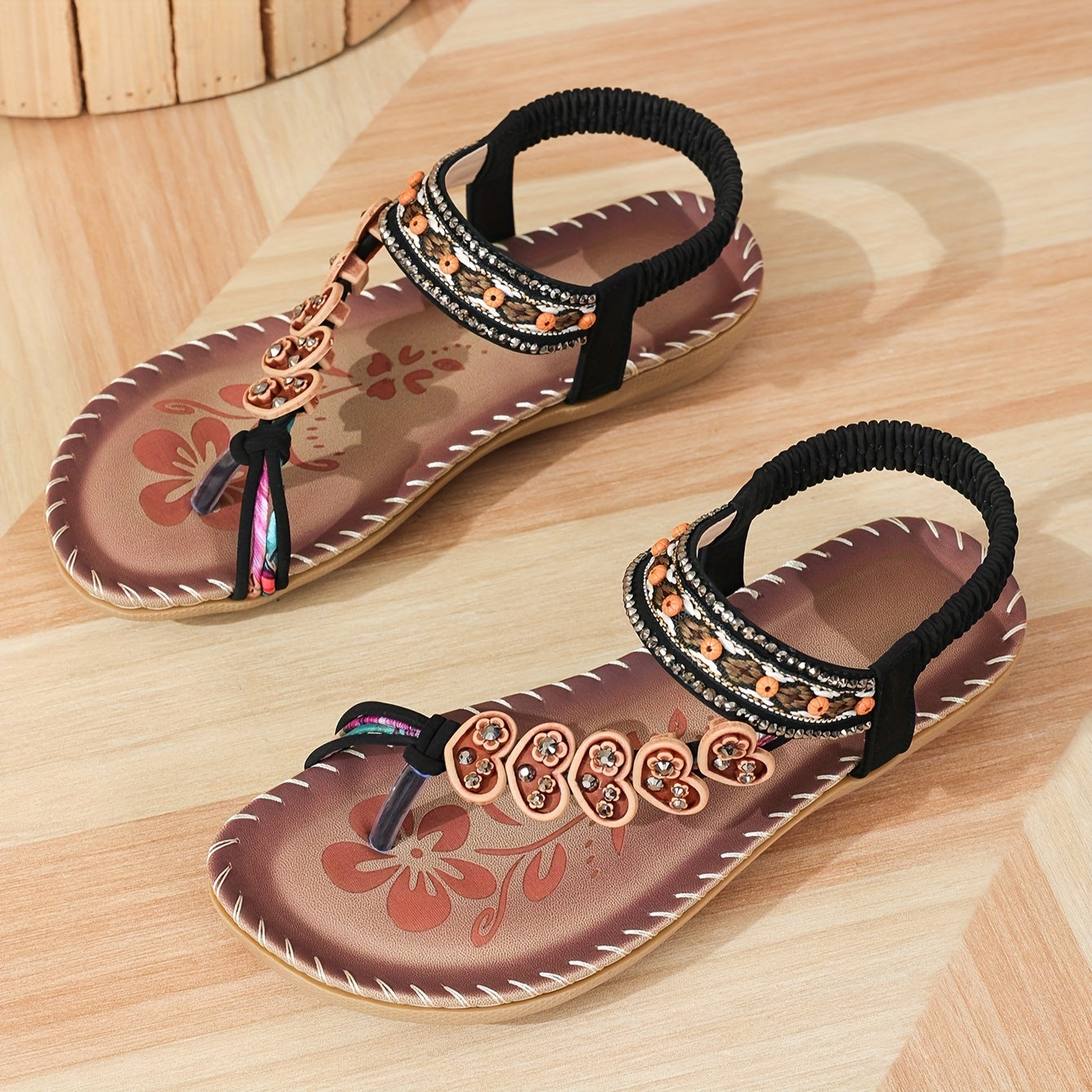 Eva | Women's Beaded Strap Orthopedic Flat Sandals