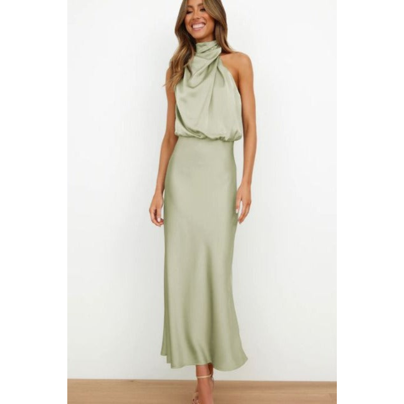 Sophie | Women's Halter Neck Flowing Satin Midi Dress