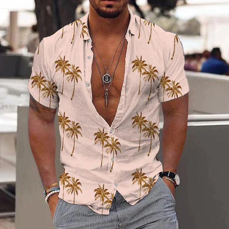Noah | Men's Palm Print Short Sleeve Button Shirt