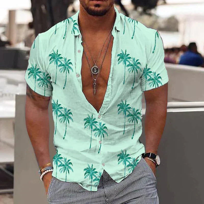 Noah | Men's Palm Print Short Sleeve Button Shirt