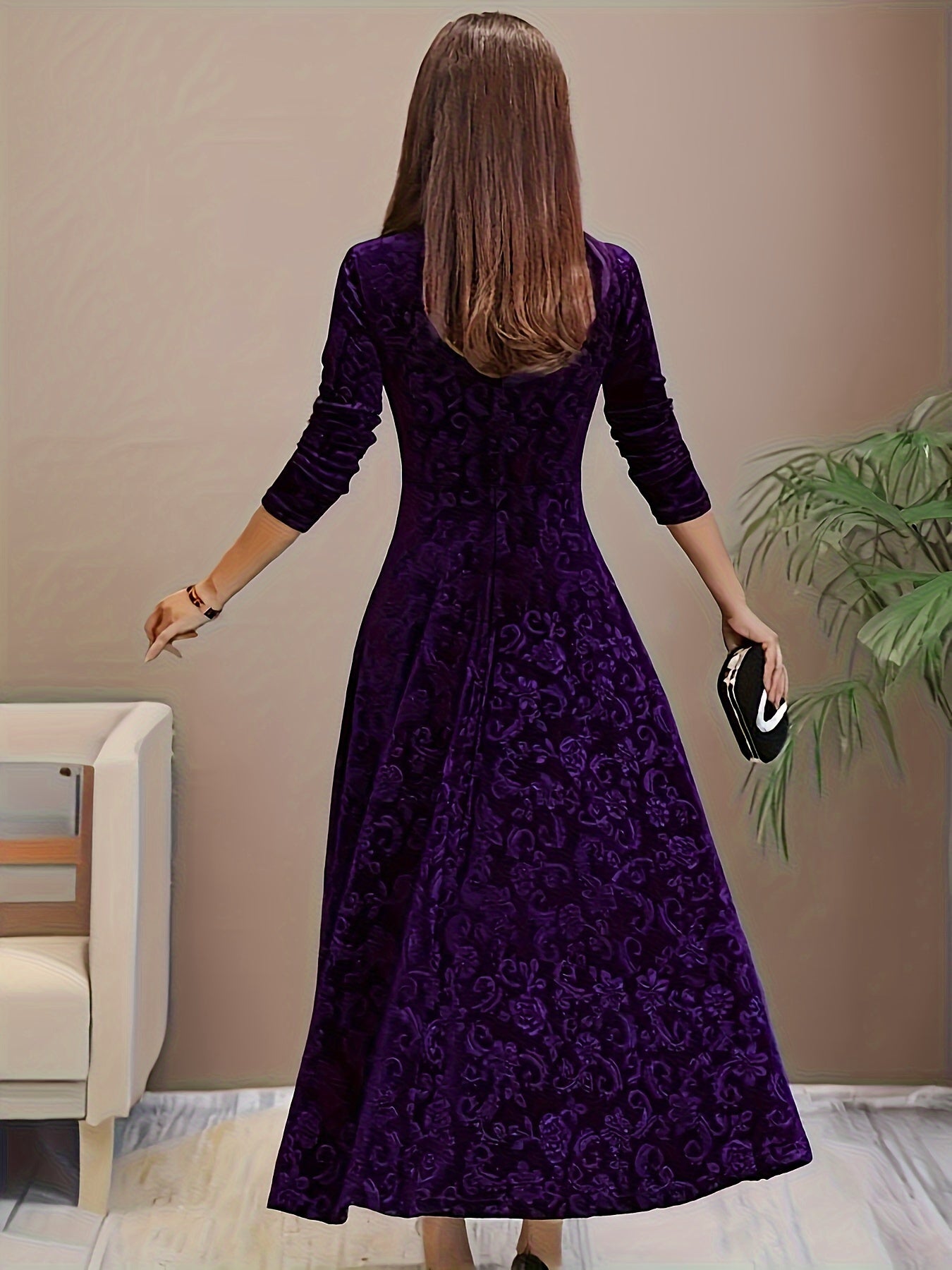 Ariana | Women's Embroidered Velvet Maxi Dress
