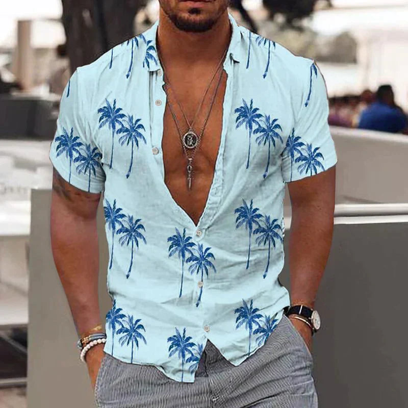 Noah | Men's Palm Print Short Sleeve Button Shirt