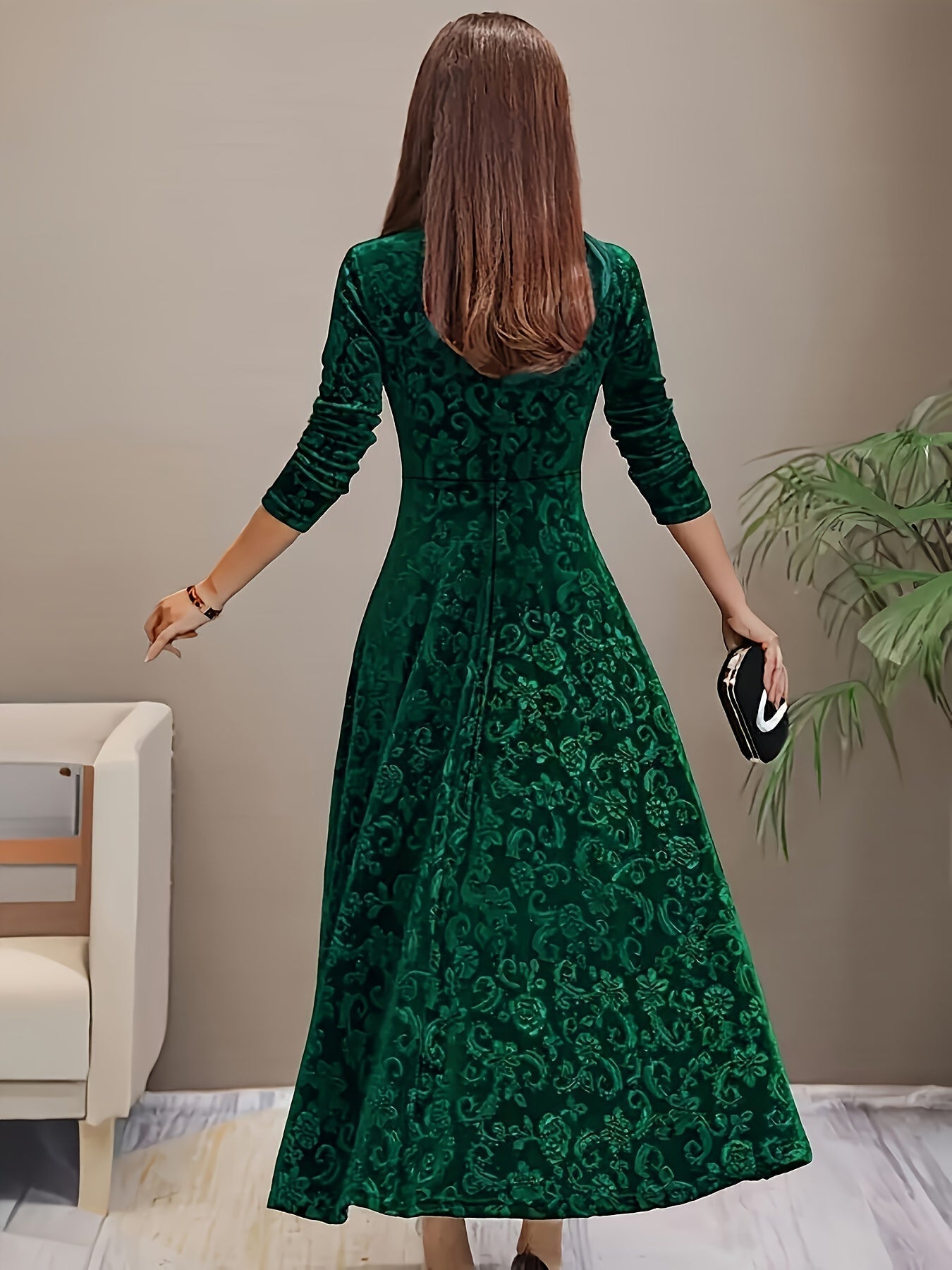 Ariana | Women's Embroidered Velvet Maxi Dress