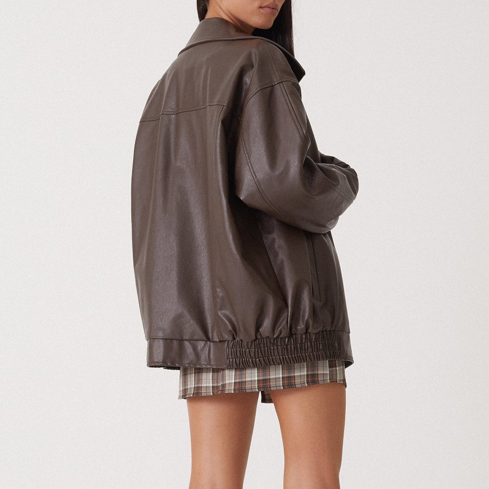 Aria | Women's Oversized Leather Zip-Front Bomber Jacket