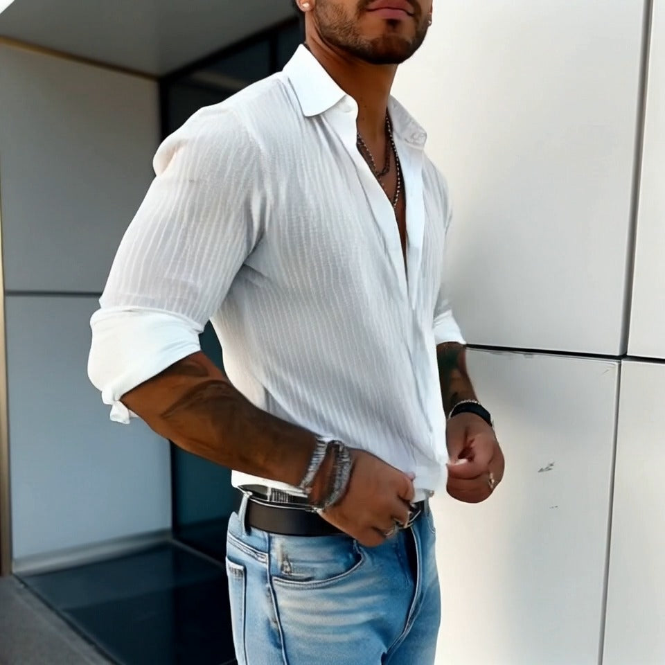 Zayn | Men's Slim Fit Ribbed Linen Casual Shirt