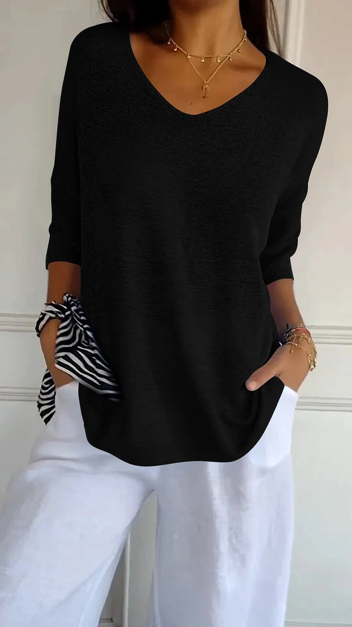 Sophie | Women's Knit V-Neck Three Quarter Sleeve Top