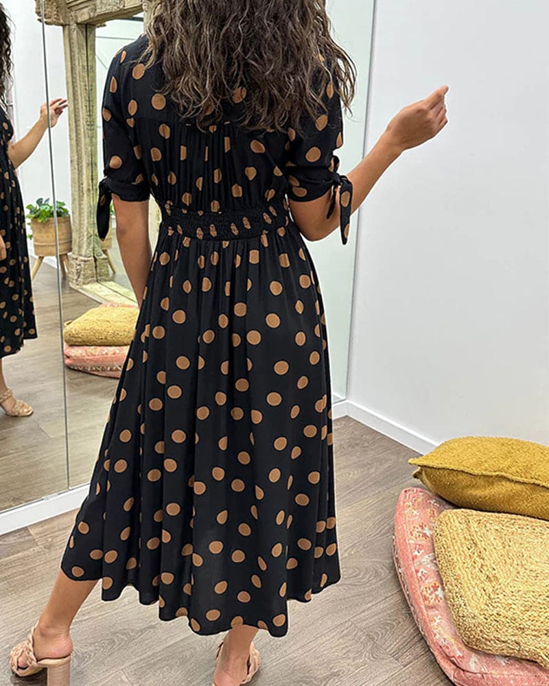 Freya | Women's Polka Dot V-Neck Button-Front Midi Dress