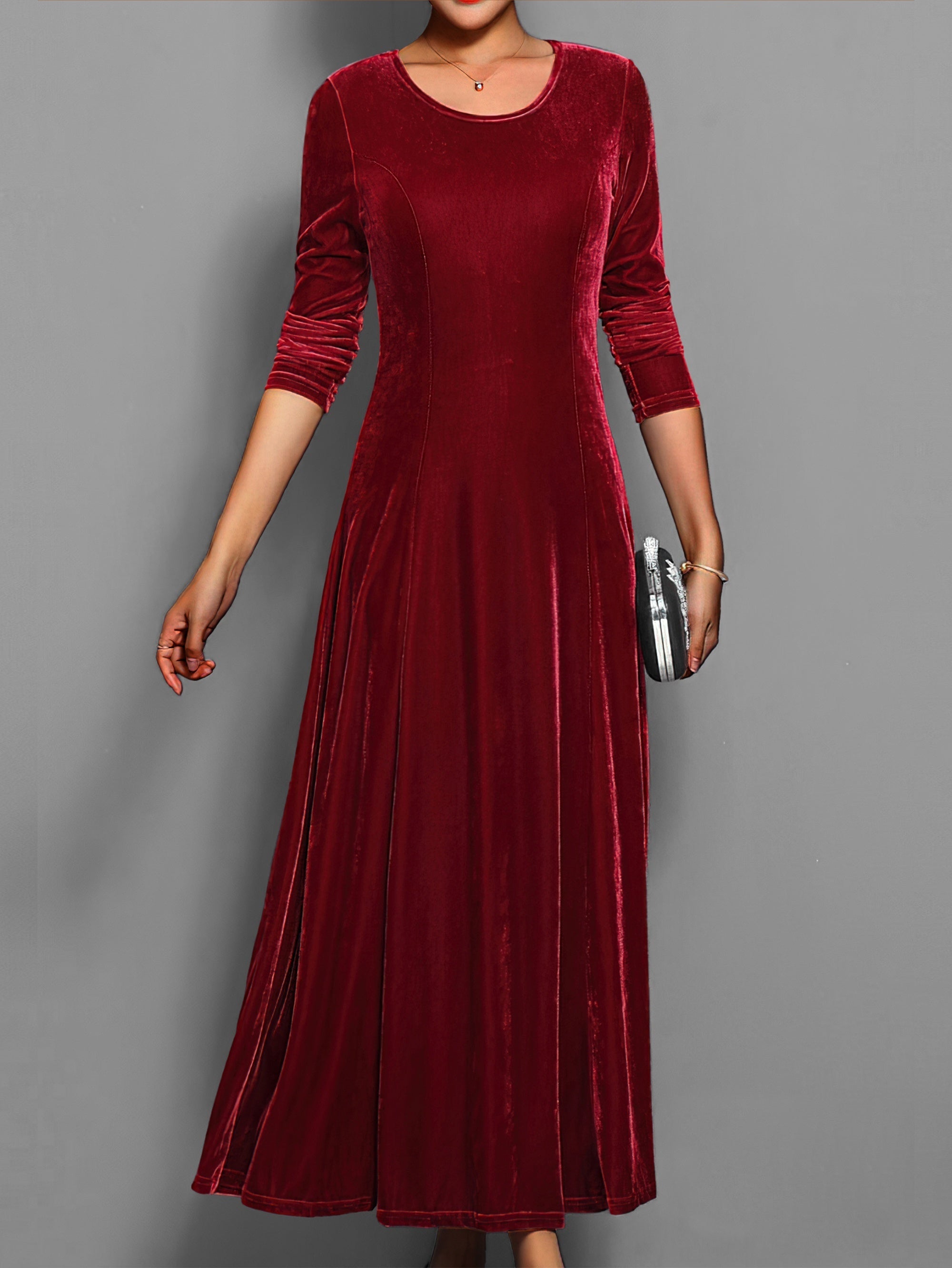 Elisea | Women's Long Sleeve Velvet Maxi Dress