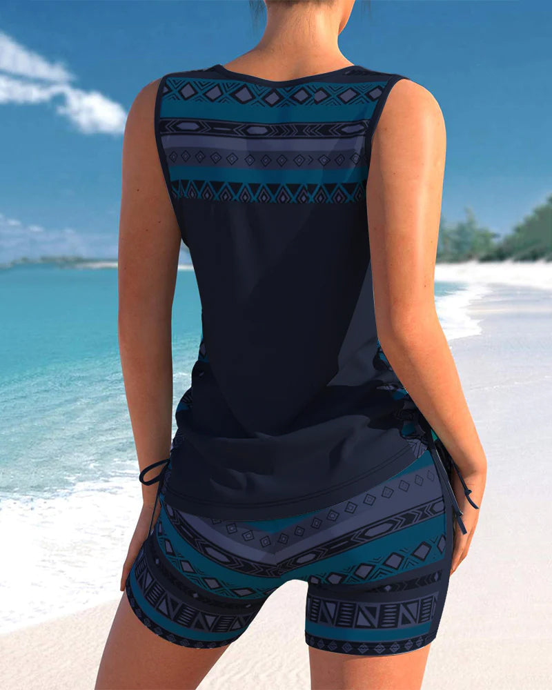 Zara | Women's Geometric Print V-Neck Tankini Top