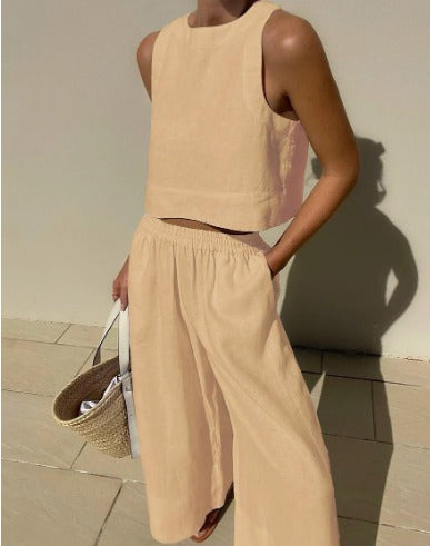 Iselle | Women's Linen Crop Top And Pants Set