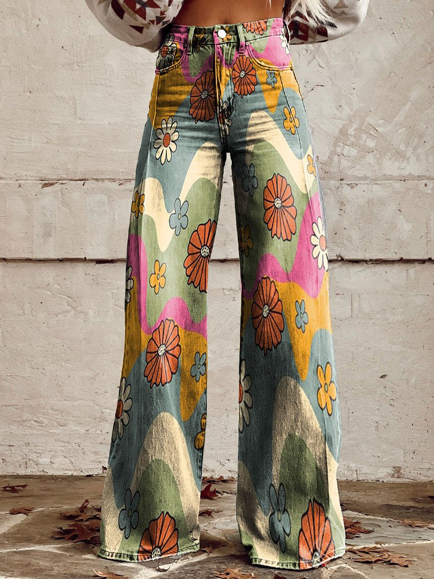 Kiana | Women's Floral Wide-Leg Denim Pants