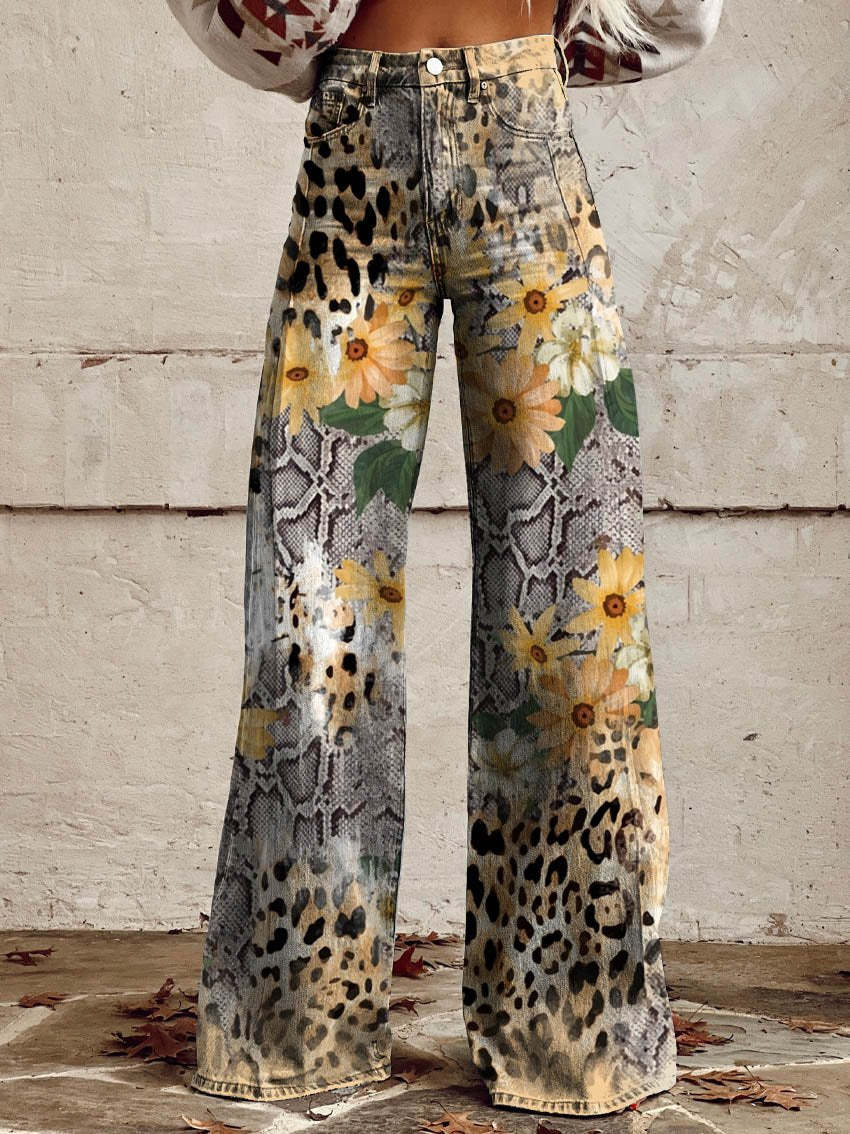 Kiana | Women's Floral Wide-Leg Denim Pants