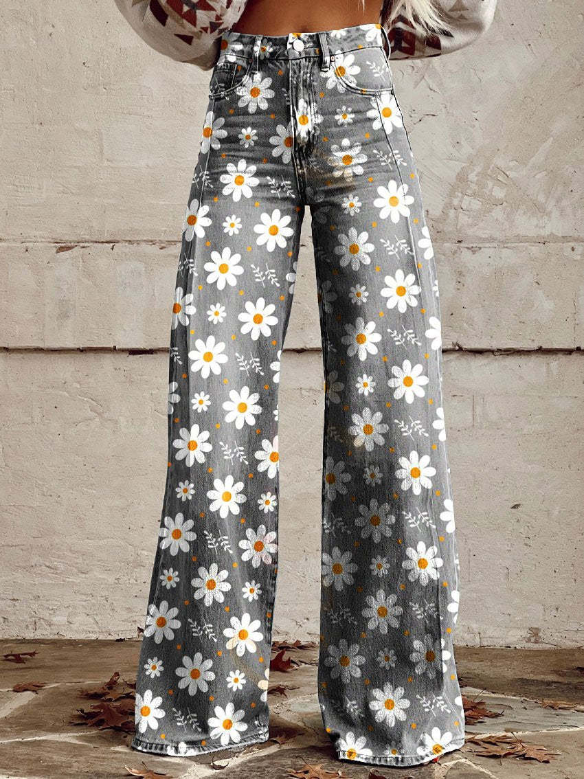 Kiana | Women's Floral Wide-Leg Denim Pants