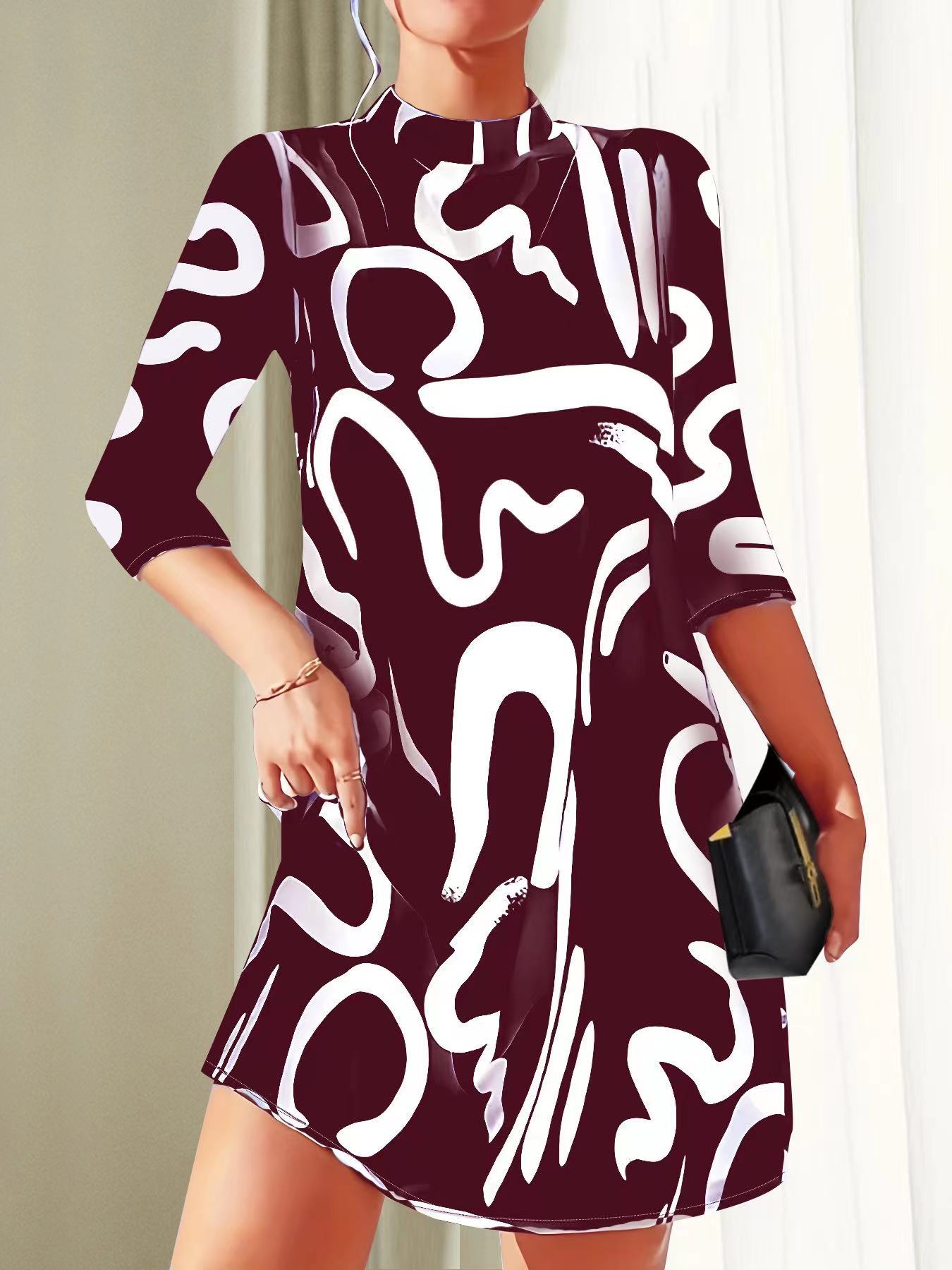 Nyra | Women's Abstract Print Mock Neck Dress