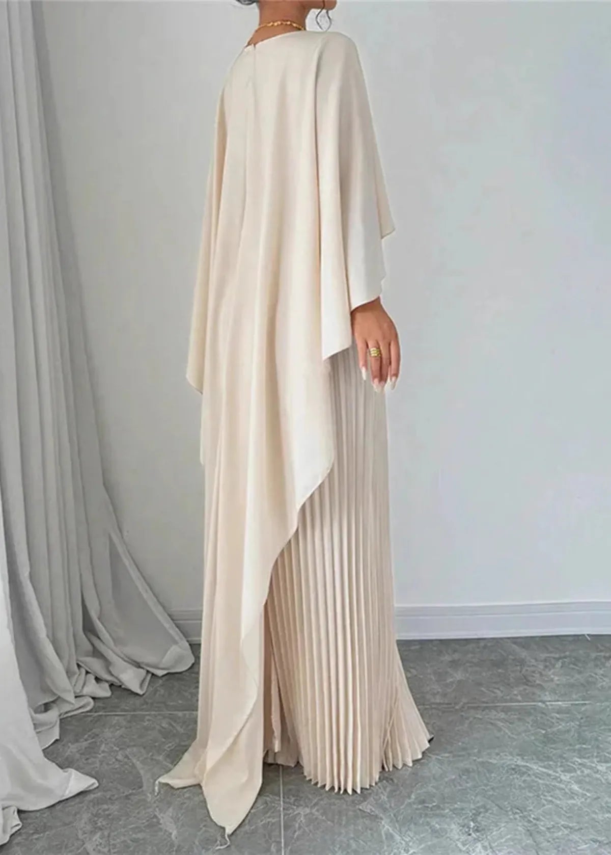 Celestia | Women's Cape Sleeve Pleated Maxi Dress