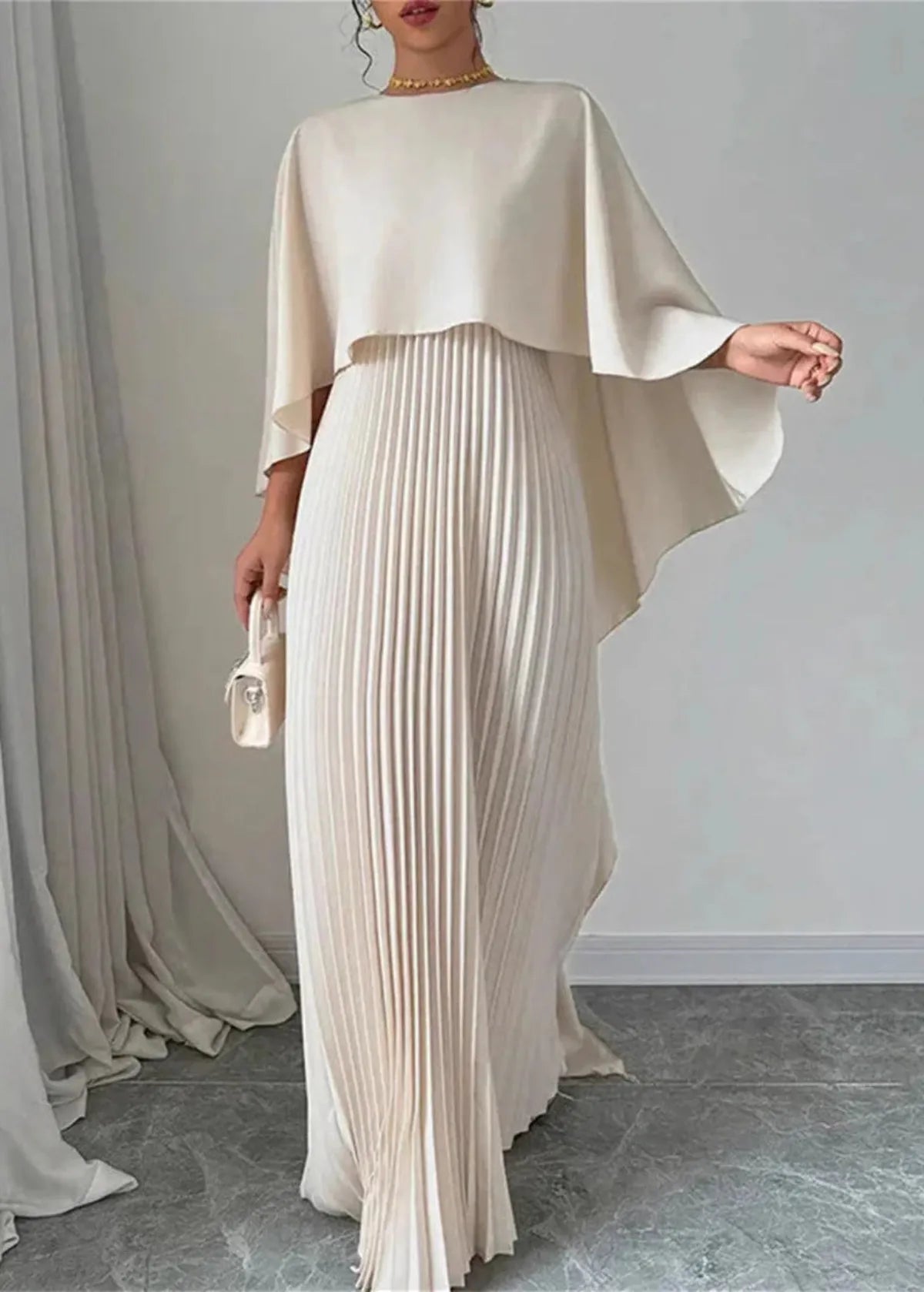 Celestia | Women's Cape Sleeve Pleated Maxi Dress