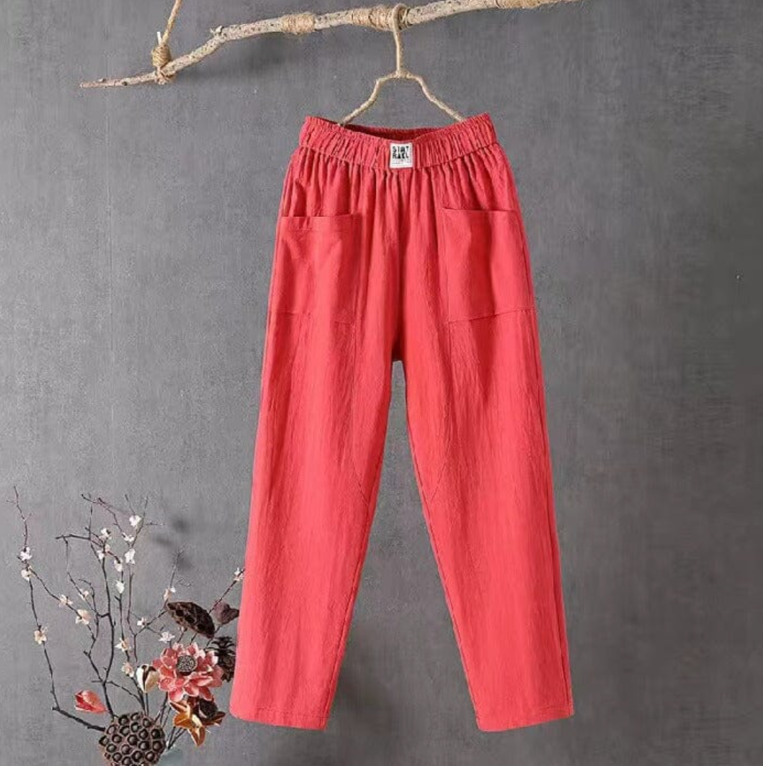 Nerina | Women's High Waist Linen Pull-On Pants