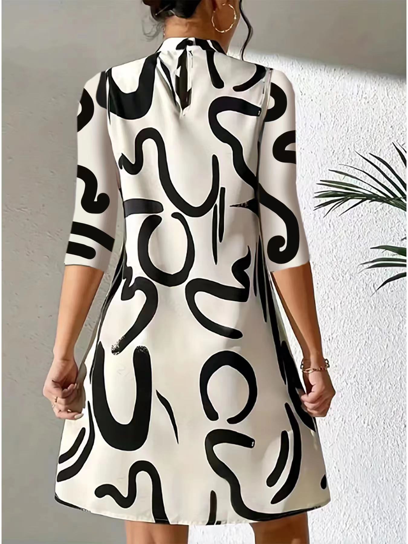 Nyra | Women's Abstract Print Mock Neck Dress