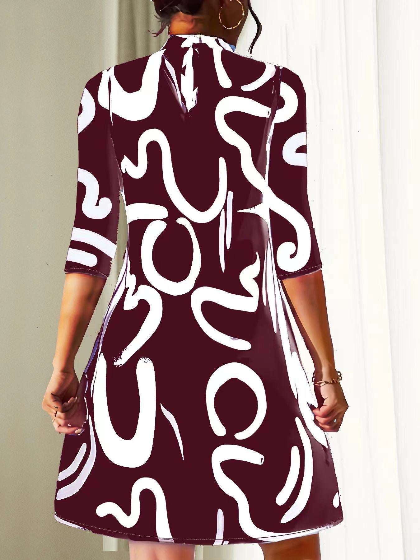 Nyra | Women's Abstract Print Mock Neck Dress