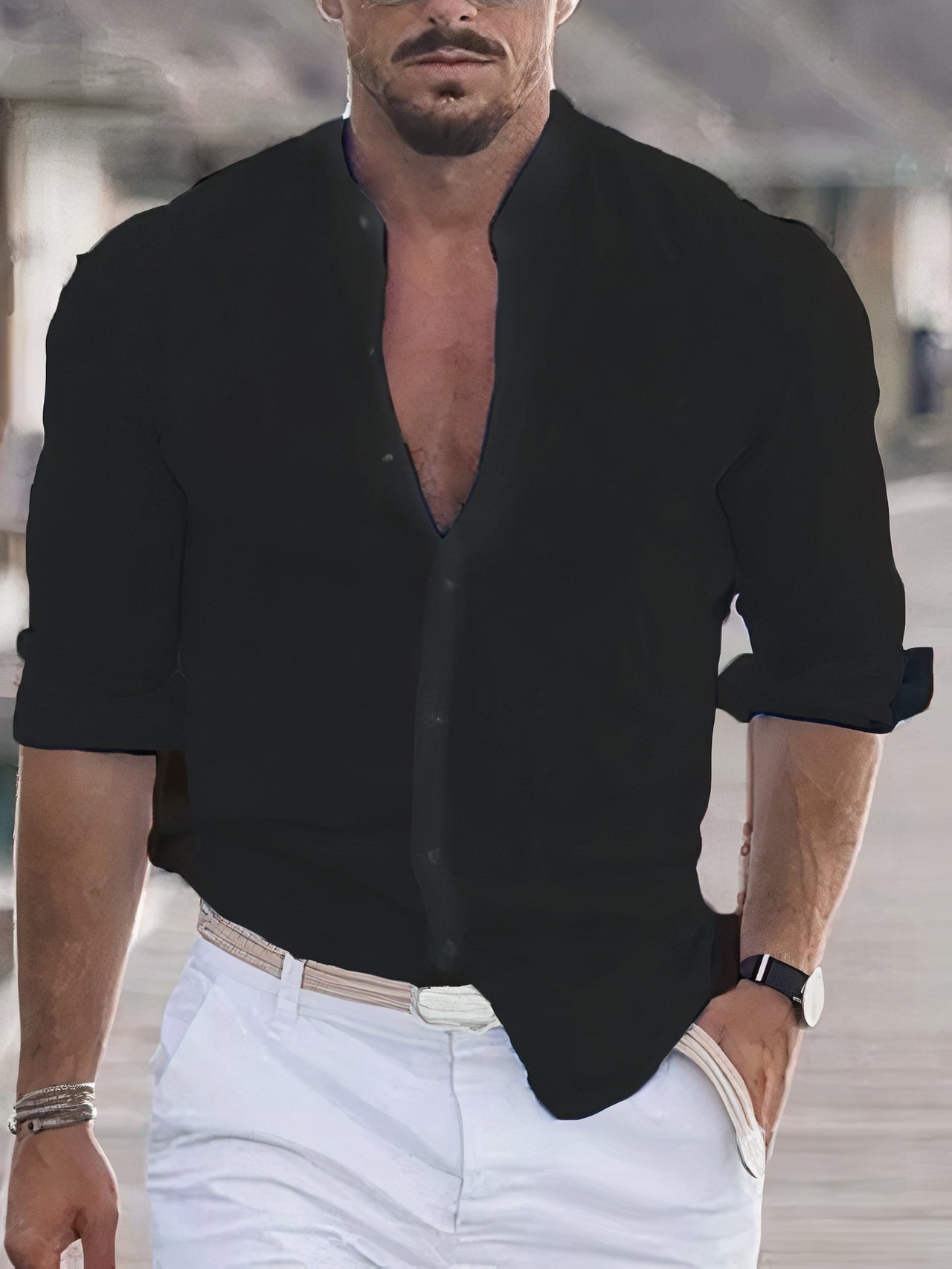 Kian | Men's Cotton Linen Henley Style Shirt