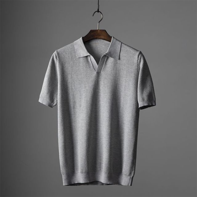 Nikolai | Men's Textured Knit Johnny Collar Polo Shirt