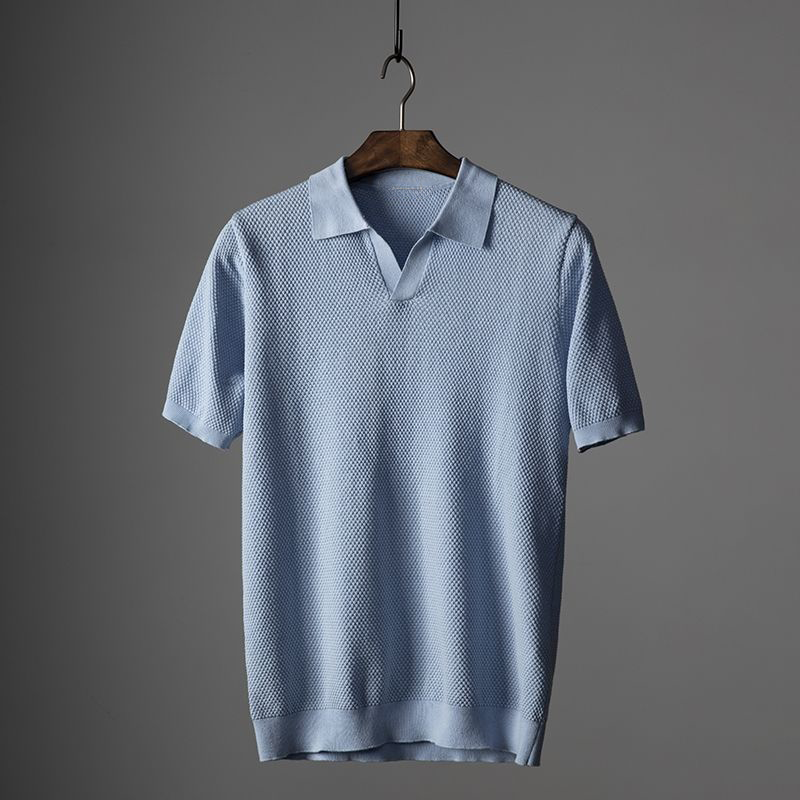 Julian | Men's Textured Knit V-Neck Johnny Collar Polo