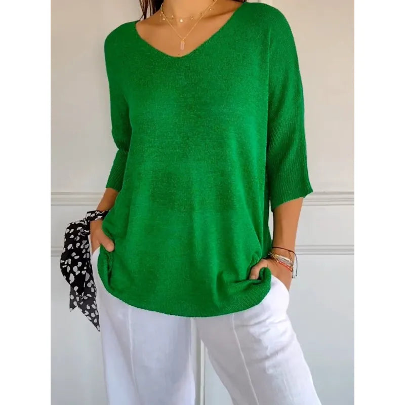 Sophie | Women's Knit V-Neck Three Quarter Sleeve Top