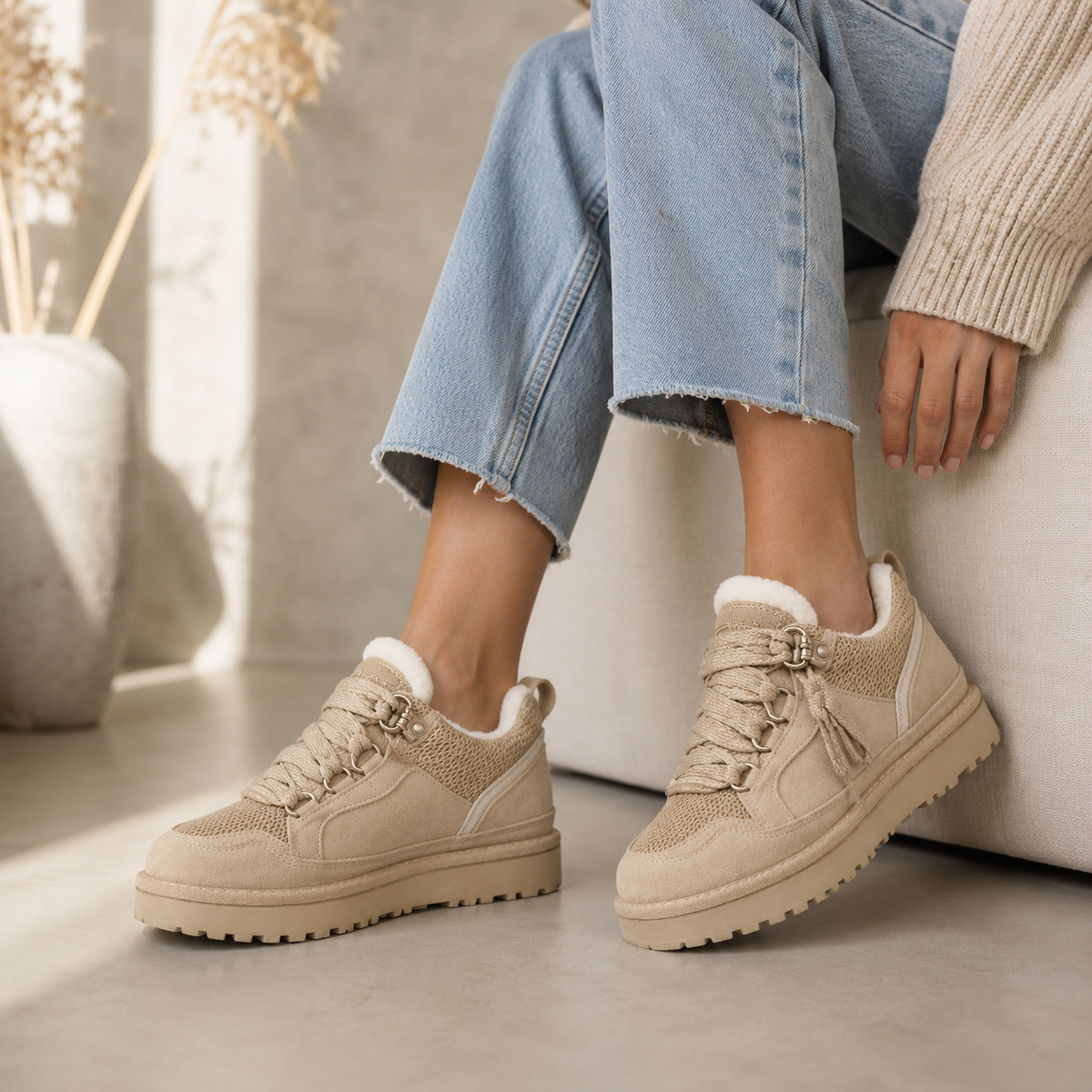 Sienna | Women's Fleece-Lined Suede Lace-Up Platform Sneakers
