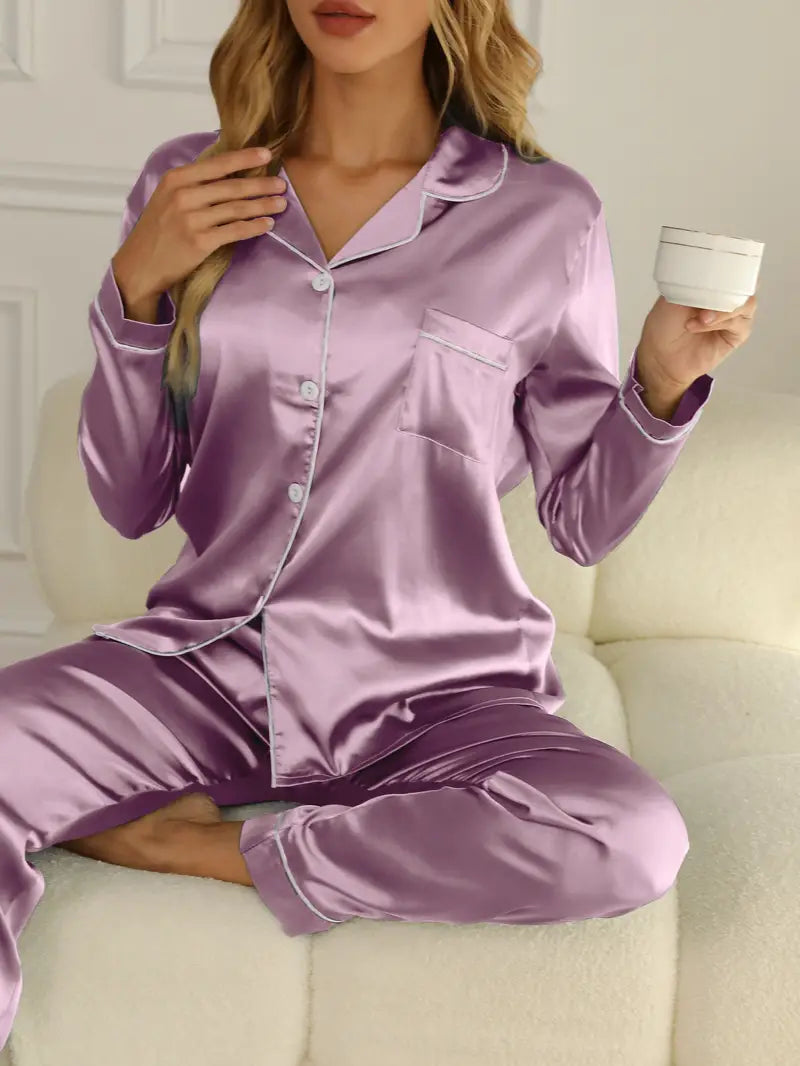 Rosalie | Women's Satin Button Front Pajama Set